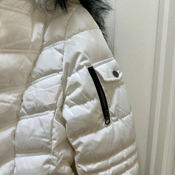 New Nautica Women's Puffer Jacket Size S White Water Resistant Faux Fur Hood - Picture 9 of 15